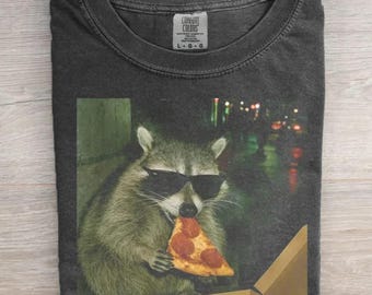 Mapache comiendo pizza - Camiseta divertida con meme, camiseta gráfica divertida, camiseta tonta, regalo, camisetas sarcásticas novedosas, camiseta divertida con meme de mapache para mujer, camiseta vintage