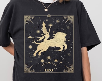 Comfort Colors Leo Zodiac Sign Tee, Celestial Leo Shirt, Lion, Oversized Tee, Astrology, Horoscope, Birthday Gift, Zodiac Gift For Her