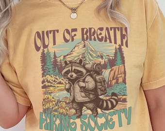 Comfort Colors Out of Breath Hiking Society Shirt Funny Hiking Gifts for Men's Hiking Clothes Granola Girl T-Shirt Hiker Gift Graphic Tee