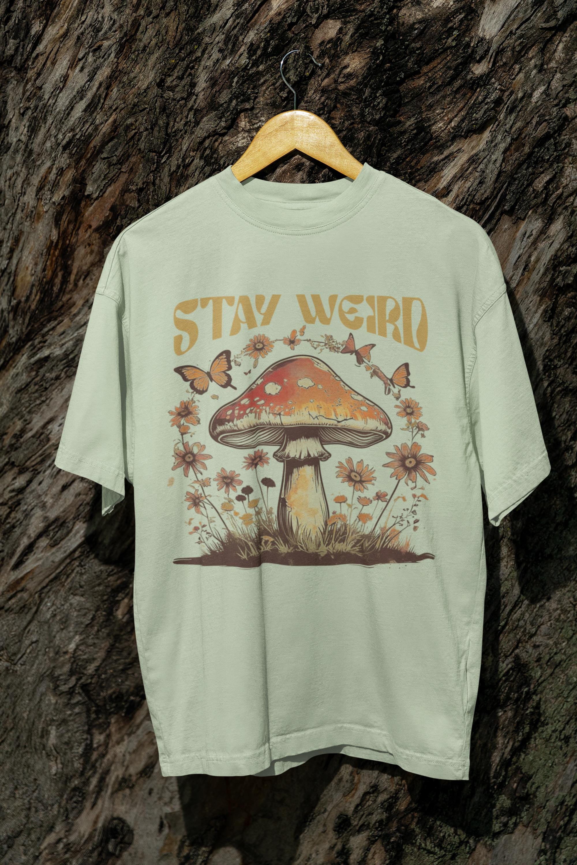 Stay Weird Shirt Hippie Mushroom T-Shirt Womens Graphic Tee Botanical Flower Tee Butterfly Shirts Boho Girls tshirt vintage shroom shirt