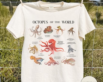 Oktopus der Welt Shirt, Oktopus Shirt, Kopffüßer T-Shirt, Ozeantier Shirt, Oktopus Grafik T-Shirt, Meerestier T-Shirt, Retro Tier T-Shirt