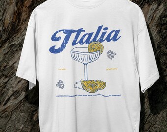 Camiseta estilo vintage de Italia, camiseta gráfica italiana para mujer, camiseta de la costa de Amalfi, camiseta de Positano, camisetas italianas de verano, camiseta unisex Spritz, camiseta de cóctel