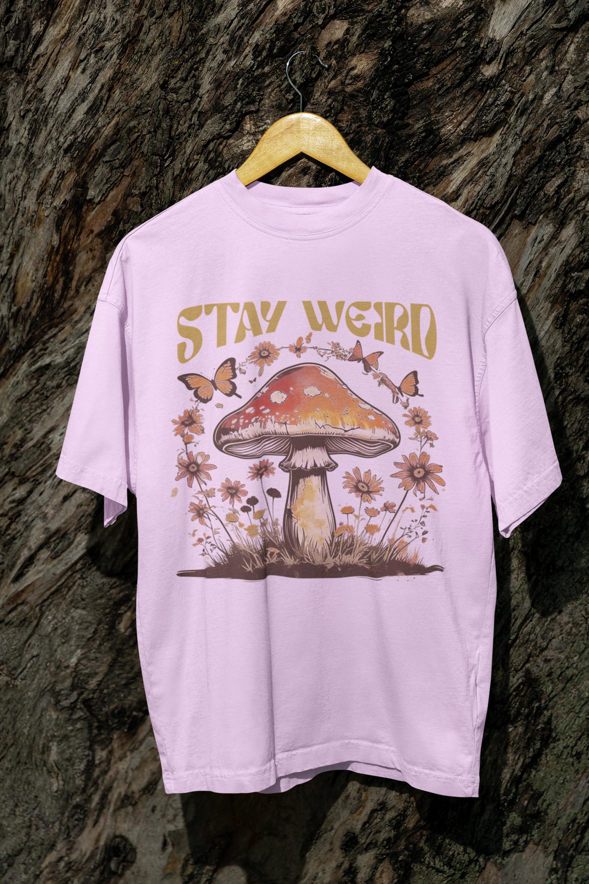 Stay Weird Shirt Hippie Mushroom T-Shirt Womens Graphic Tee Botanical Flower Tee Butterfly Shirts Boho Girls tshirt vintage shroom shirt