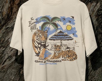Beverly Hills California Womens Graphic Tee Summer T-Shirts Oversized Beach Shirts Cute Boho Vintage Distressed Style Tees Soft Cotton