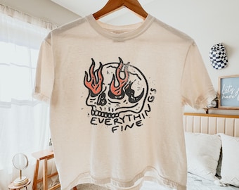 Komfortfärger Boxig T-shirt Dam Crop Top Grafisk T-shirt Dam Boxig T-shirt Trendig Grunge Cropped T-shirt Gåva Allt Fint Skjorta