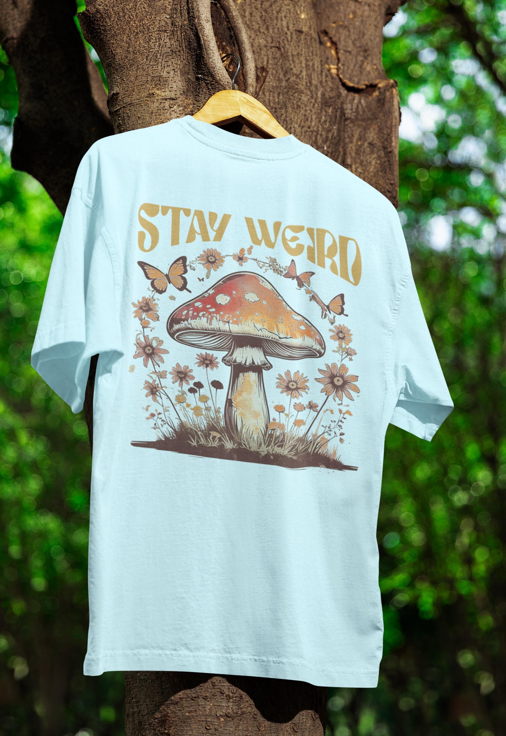 Stay Weird Shirt Hippie Mushroom T-Shirt Womens Graphic Tee Botanical Flower Tee Butterfly Shirts Boho Girls tshirt vintage shroom shirt