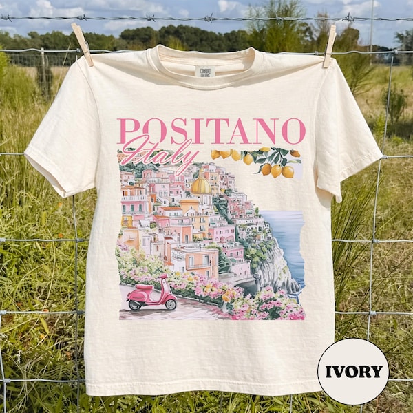 Positano Italy T-Shirt Comfort Colors Brand Vintage Italian Shirt Oversized Cute Women's Graphic Tee Retro Style Italy Vacation Tee Italia
