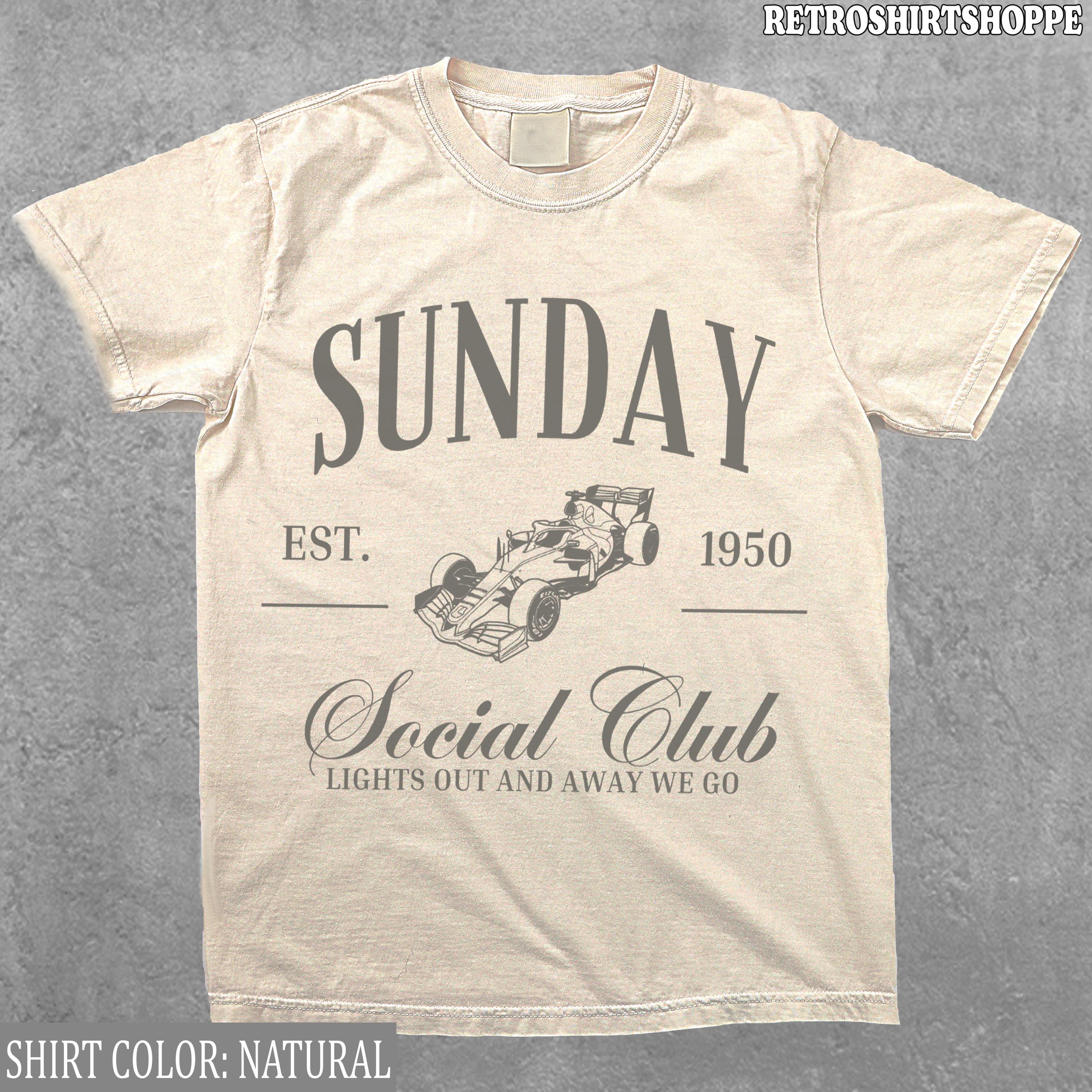 Sonntag Social Club Unisex Formel 1 Merch, Sonntags Racing Club Shirt, ästhetisches F1 T-Shirt, süßes Formel 1 T-Shirt