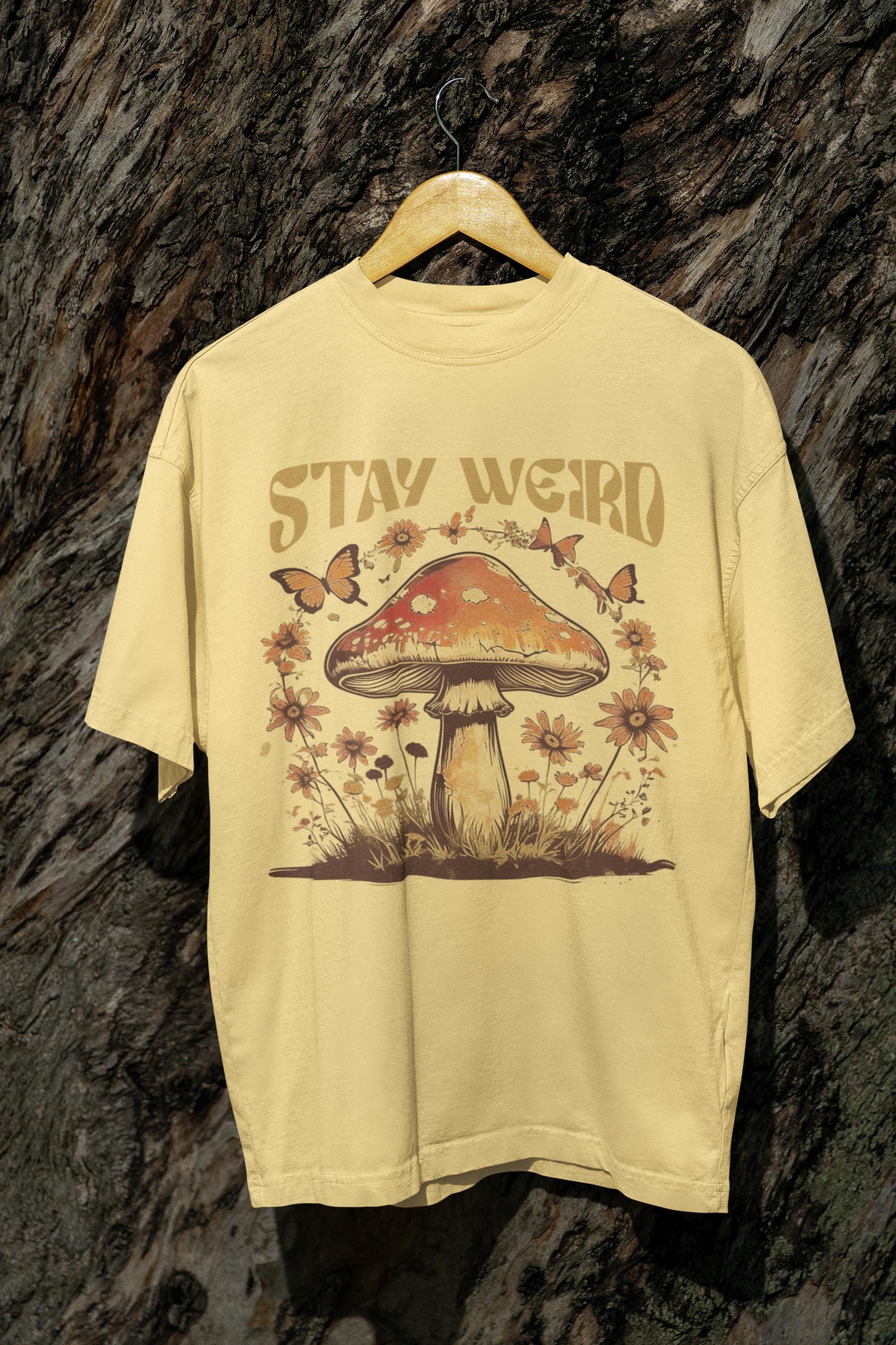 Stay Weird Shirt Hippie Mushroom T-Shirt Womens Graphic Tee Botanical Flower Tee Butterfly Shirts Boho Girls tshirt vintage shroom shirt