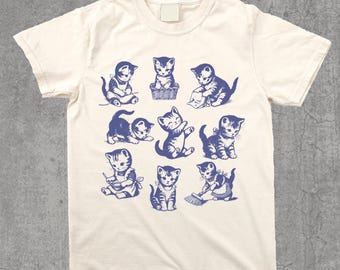 Vintage 90er Jahre Tattoo Kätzchen T-shirt, Retro Katzenliebhaber Shirt, Katzengeschenk, süßes Kitty T-Shirt, Geschenk für sie, weiches Mädchen, übergroßes Baggy T-Shirt