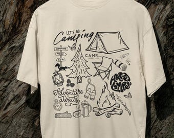 Let's Go Camping Shirt, Adventure Awaits Camping Tee, Campfire Summer T-shirt, Outdoor Tent Hike Shirt, Cute Camp Graphic Tee