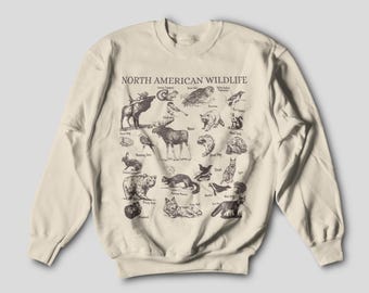 North American Wildlife Vintage 90s Unisex Sweatshirt, Retro Forest Animals Sweatshirt, Bear Shirt, Camping Nature Lover, Forestcore Nature