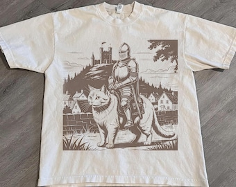 T-shirt vintage chevalier chat cavalier, t-shirt graphique rétro des années 90, art sombre, chemise médiévale, chat drôle, chemise meme, Grimdark, cadeau pour lui, fairycore