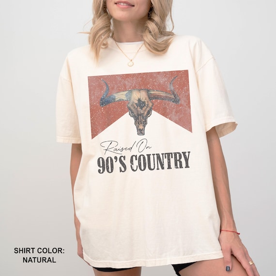 Distressed vintage style raised on 90s country tshirt, oversized country concert shirt, western cowgirl style t-shirt, nashville girls trip