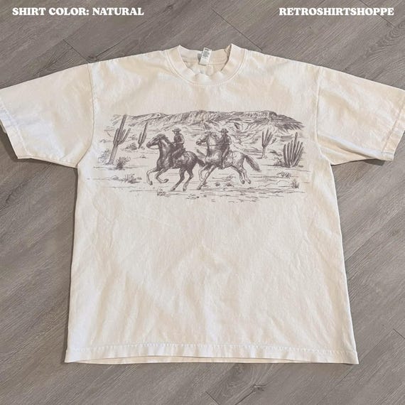 Cowboys in Desert Shirt, Vintage Style Western tee, western graphic tee oversized womens shirt, cute cowgirl shirts, retro wild west tees