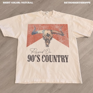 Distressed vintage style raised on 90s country tshirt, oversized country concert shirt, western cowgirl style t-shirt, nashville girls trip