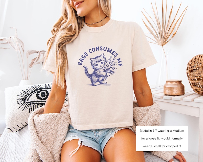 Comfort Colors Boxy Tee Rage Consumes Me Cat Shirt Crop Top Shirt Cropped Tshirt for women cute summer cropped top tee cute vintage funny image 1