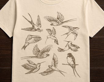 Kolibri T-Shirt Retro 90er Jahre T-Shirt, Vintage-Stil Tier-T-Shirt für Frauen, Vintage Natur-Shirts, niedliches Vogel-T-Shirt Kolibris grafisch