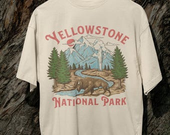 Retro Yellowstone T-Shirt, Vintage Style Yellow Stone Nationalpark Shirt, Ästhetische Nationalparks T-Shirt, coole Natur Grafik T-Shirt, Wandern T-Shirt