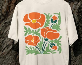 Boho Flower T-Shirt Womens Graphic Tee Vintage Style Flower Print Tee, Wildflower Shirt, Cute Flower tee for women, flower graphic tees