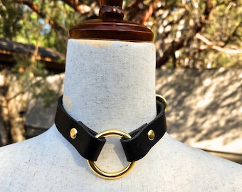 Leather collar sub jewelry choker o-ring necklace gift choker black leather handmade sub discreet day collar sub play