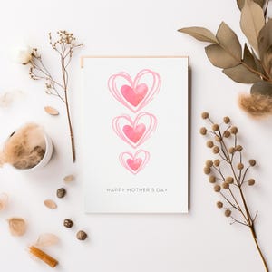 Carte de voeux minimaliste moderne pour la fête des mères avec coeurs | Numérique, imprimable et téléchargement instantané | Cadeau fête des mères | carte de fête des mères | A5