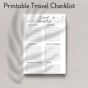 Printable Travel Packing List Template | Travel Checklist | Vacation Packing Checklist