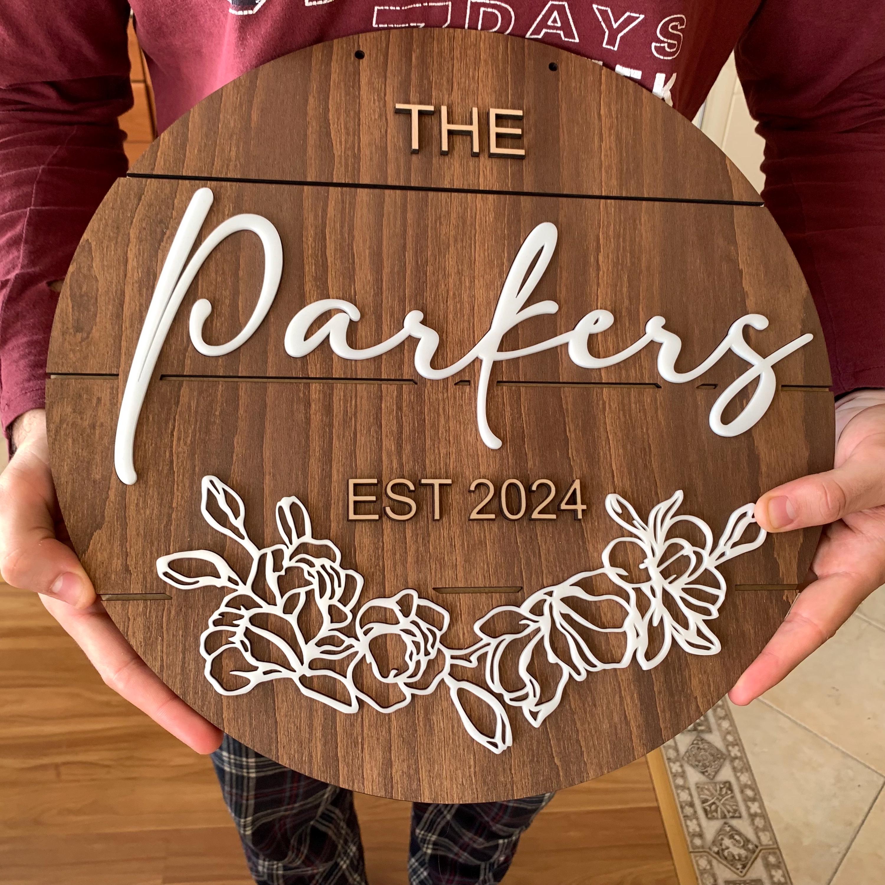 Personalized Family Name Sign – Custom Wood Plaque With Flowers - Est ...