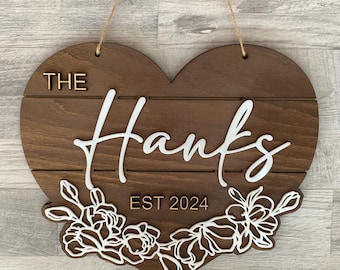 Custom Heart Sign with Last Name and Established Year