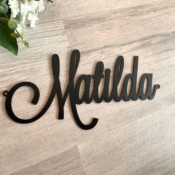 Personalized Metal Name Sign, Custom Laser Cut Script Words - Home or Office Wall Decor