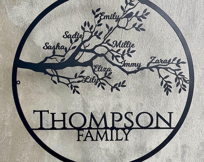Personalized Tree of Life Metal Sign with Last Name and Family Names
