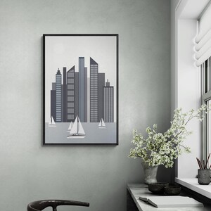Big city wall art I Digital prints I Big town wall decor I Gray color poster I Graphic style
