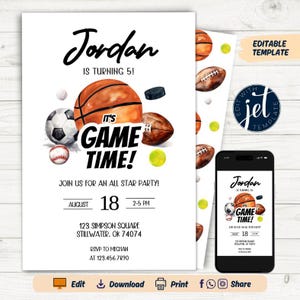 Editable All Star Birthday Invitation, All Star Birthday Party Invitation, All Star Sports Birthday Invitation, Sports Invite