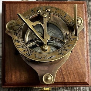 PERSONALIZED Brass SUNDIAL COMPASS For Men And Women - Engraved Compass With Teak Wood Box - Perfect Gift For Anniversary, Adventurer