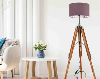 Teakwood Tripod Floor Lamp: Adjustable LED Lighting, Modern Minimalist Design