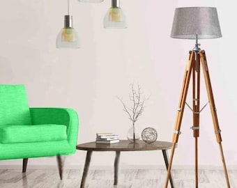 Adjustable Teakwood Tripod Floor Lamp: Modern LED Ambient Lighting