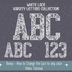 Letras universitarias de encaje blanco png, diseños de encaje blanco, clipart de encaje, alfabeto universitario de encaje, arte de descarga digital, conjunto de alfabeto de encaje, diseño preppy