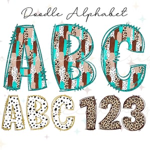 Pincelada PNG, Letra Doodle con Contorno Brillante, PNG Occidental, Alfabeto Doodle Brillante, Leopardo Clipart, Arte Digital Descargable