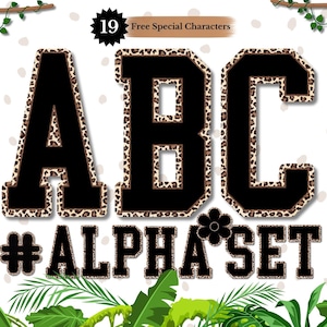 Letras universitarias PNG, letras de leopardo PNG, alfabeto de sublimación de leopardo PNG, imágenes prediseñadas del alfabeto, letras de monograma, letras de sublimación