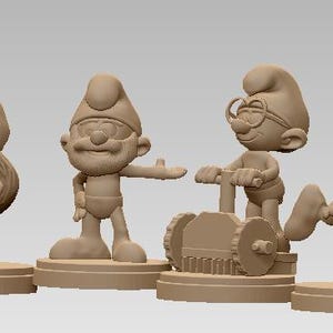 Paquete de modelos 3D STL de Los Pitufos: Papá Pitufo, Pitufina, Filósofo, Torpe y Fortachón (Descarga digital)