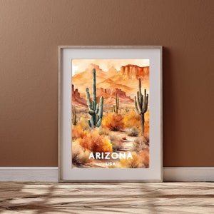 Arizona Travel Art, Printable Arizona City Poster, America Gift, Digital Download, Wedding Gift, Printable City, Watercolor Autumn Design