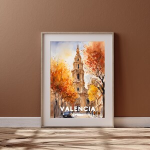 Valenien Reisekunst, druckbares Stadtbild von Valenien, Spanien Geschenk, digitaler Download, Hochzeitsgeschenk, druckbare Stadt, Aquarell Herbst Design