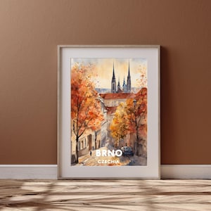 Brünn Stadt Reisekunst, druckbare Brünn Stadt Poster, Tschechische Republik Geschenk, Digital Download, Hochzeitsgeschenk, druckbare Aquarell Herbst Design