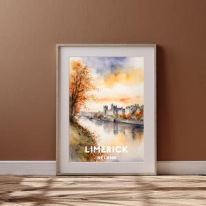 Limerick City Travel Art, Printable Limerick City Poster, Ireland Gift, Digital Download, Wedding Gift, Printable Watercolor Autumn Design