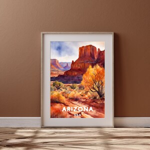 Arizona Travel Art, Printable Arizona City Poster, America Gift, Digital Download, Wedding Gift, Printable City, Watercolor Autumn Design