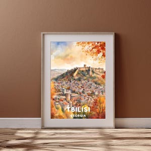Arte de viaje a la ciudad de Tbilisi, póster imprimible de la ciudad de Tbilisi, regalo de Georgia, descarga digital, regalo de boda, diseño de otoño en acuarela imprimible