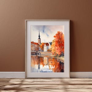 Tartu City Travel Art, Printable Tartu City Poster, Estonia Gift, Digital Download, Wedding Gift, Printable Watercolor Autumn Design