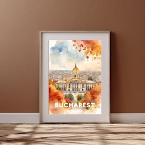Bukarest City Travel Art, druckbare Bukarest City Travel Art, druckbare Bukarest City Poster, Rumänien Geschenk, Digital Download, Hochzeitsgeschenk, druckbare Aquarell Herbst Design