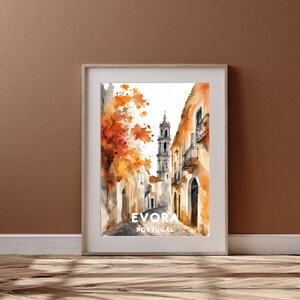 Évora City Travel Art, Printable Évora City Poster, Portugal Gift, Digital Download, Wedding Gift, Printable Watercolor Autumn Design