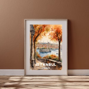 Istanbul City Travel Art, Printable Istanbul City Poster, Turkey Gift, Digital Download, Wedding Gift, Printable Watercolor Autumn Design
